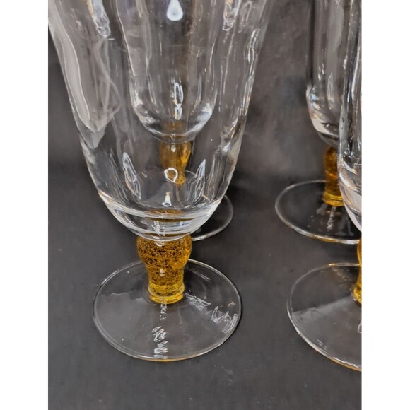4  Vintage Hand Blown Wine w/Yellow  Bubble Glass Stem  7.5” Tall X 4.5”Wide - Picture 5 of 15